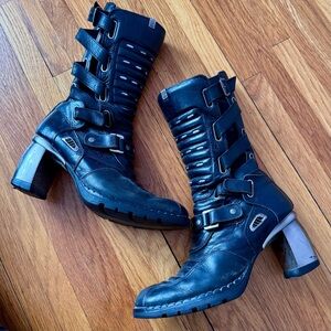 New Rock Black Leather Women's Boots with Metal Heels Size 8